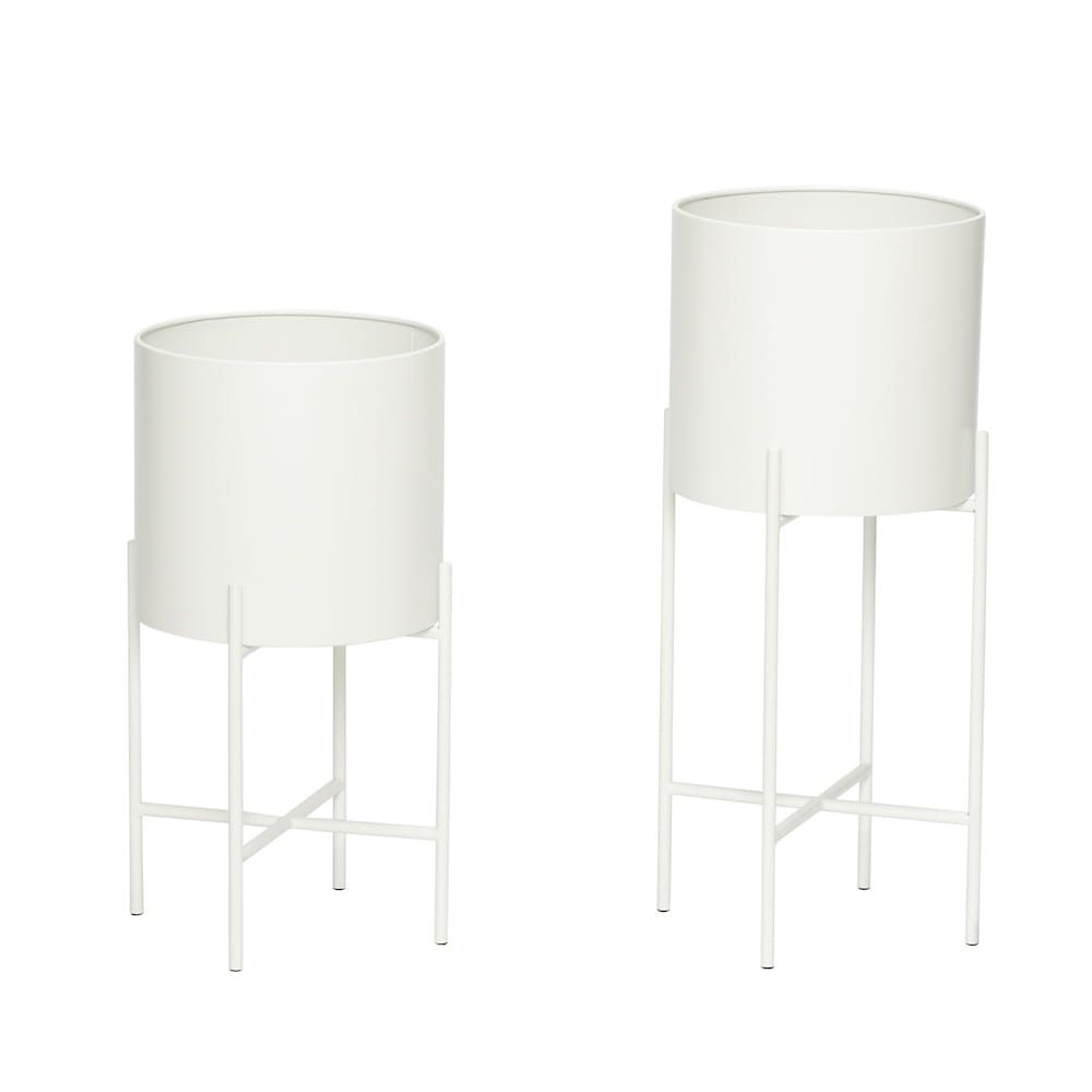 Doniczki Airy białe 2szt. metal Hubsch – Donice | bihome.pl